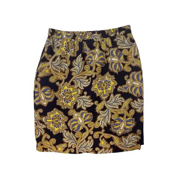 Loft Womens Floral Paisley Skirt Size S Navy/Gold Elastic Waist Lightweight 1798 - Picture 1 of 6